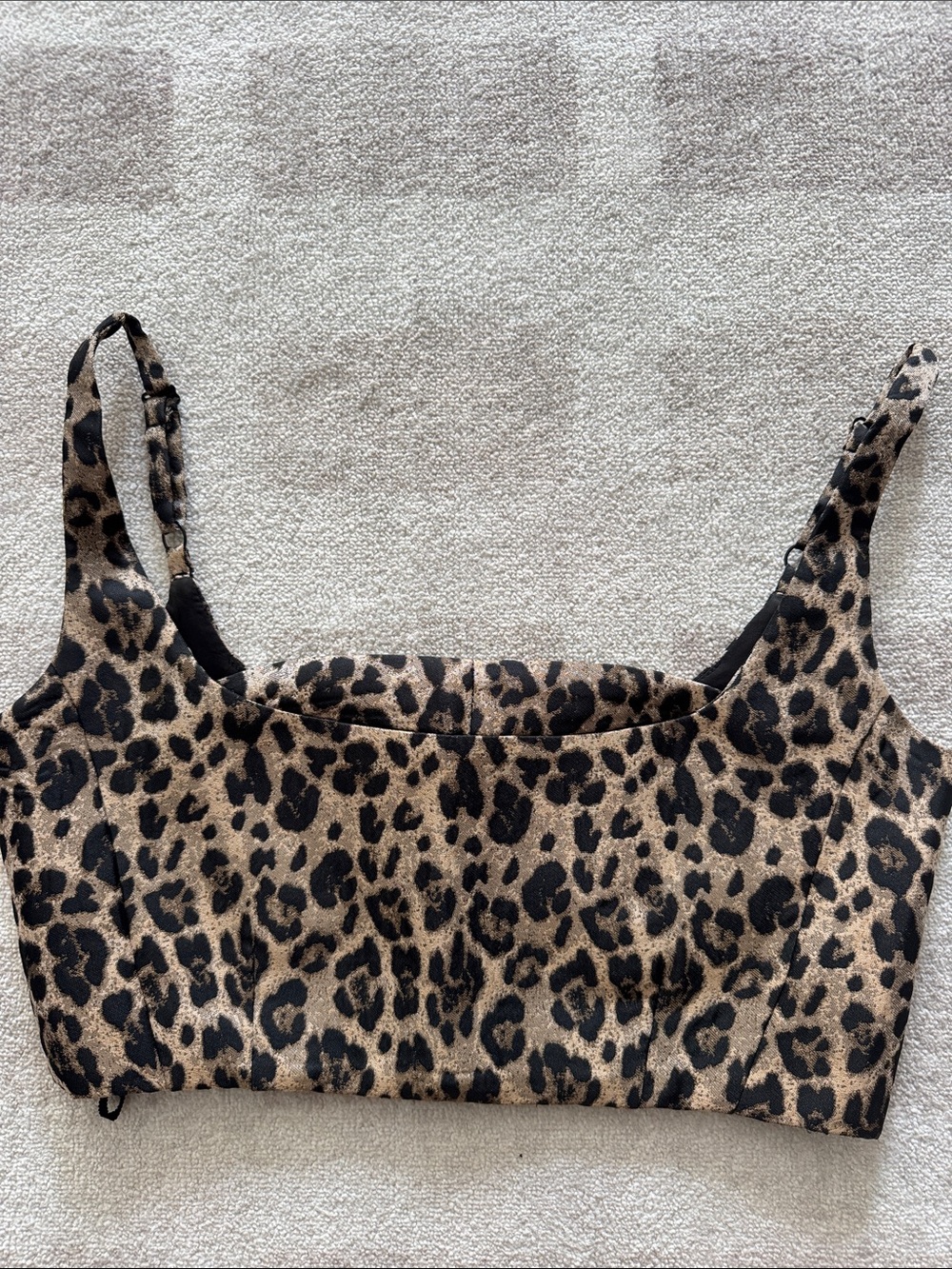 Leopard Print Square Neck Crop Top - Brown/Black